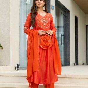 Viscose Silk Embroidered Kurta Pant Set with Dupatta – Premium Festive & Party Wear for Women