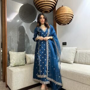 Women’s Premium Viscose Silk Embroidered Kurta Pant Set with Dupatta