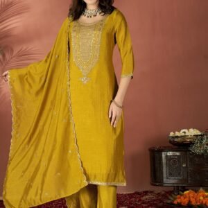 Women’s Viscose Silk Embroidered Kurta Pant Set with Dupatta