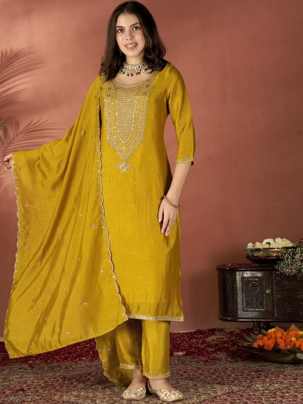 Women’s Viscose Silk Embroidered Kurta Pant Set with Dupatta