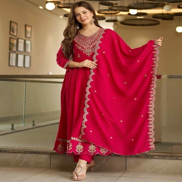 Women’s Viscose Embroidered Kurta Pant Set with Dupatta