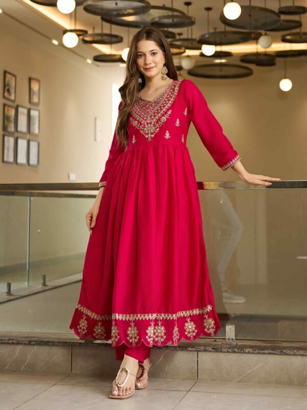 Women’s Viscose Embroidered Kurta Pant Set with Dupatta