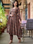 Women’s Viscose Ajrakh Print Kurta Pant Set with Dupatta