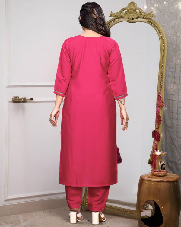 Women’s Viscose Silk Embroidered Kurta Pant Set with Dupatta