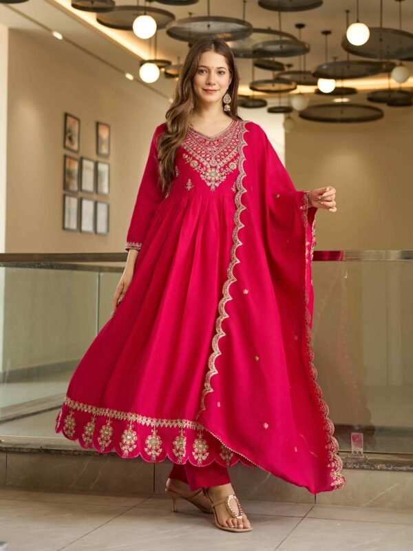 Women’s Viscose Embroidered Kurta Pant Set with Dupatta