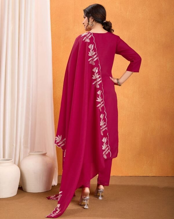 Women’s Embroidered Silk Viscose Kurta Pant Set with Dupatta