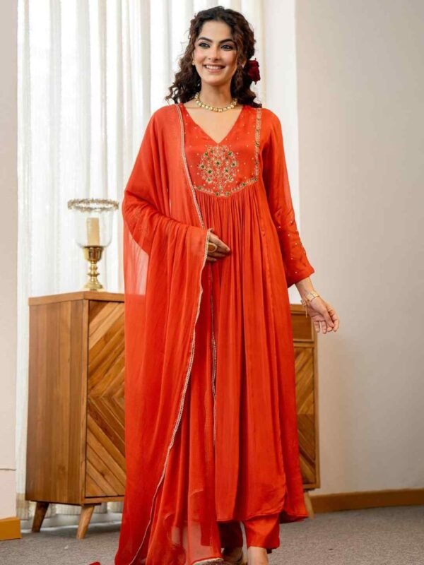 Viscose Silk Embroidered Kurta Pant Set with Dupatta – Premium Festive & Party Wear for Women