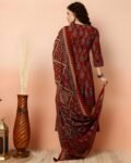 Women’s Rust Red Printed Kurta Pant Set with Dupatta