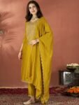 Women’s Viscose Silk Embroidered Kurta Pant Set with Dupatta