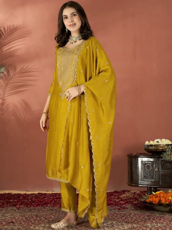 Women’s Viscose Silk Embroidered Kurta Pant Set with Dupatta