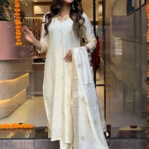 Women’s Viscose Silk Embroidered Kurta Pant Set with Dupatta