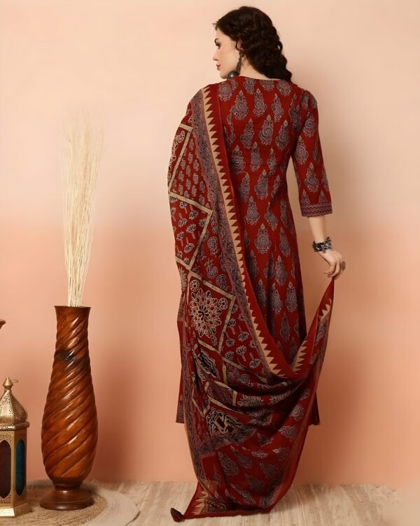 Women’s Rust Red Printed Kurta Pant Set with Dupatta