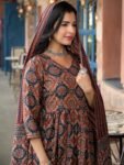 Women’s Viscose Ajrakh Print Kurta Pant Set with Dupatta