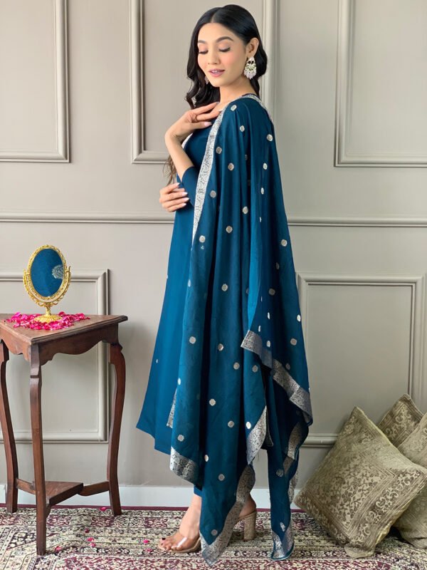 Women’s Viscose Silk Embroidered Kurta Pant Set with Dupatta