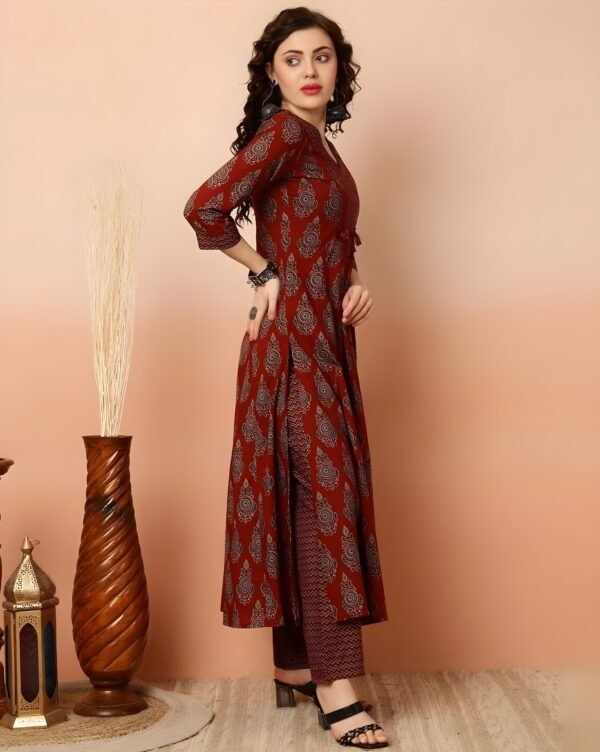 Women’s Rust Red Printed Kurta Pant Set with Dupatta