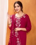 Women’s Embroidered Silk Viscose Kurta Pant Set with Dupatta