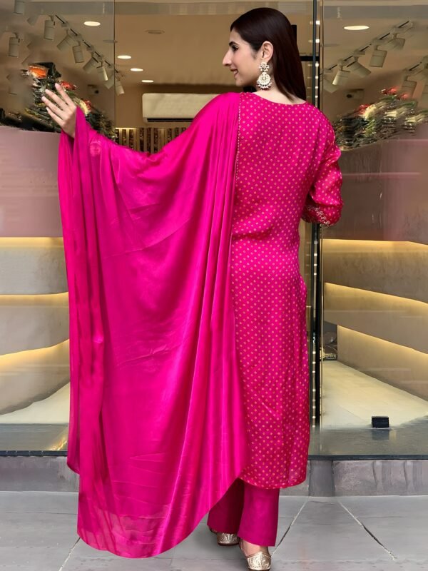 Chinnon Silk Printed & Embroidered Kurta Pant Set with Dupatta – Premium Festive Wear for Women