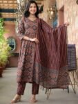 Women’s Viscose Ajrakh Print Kurta Pant Set with Dupatta