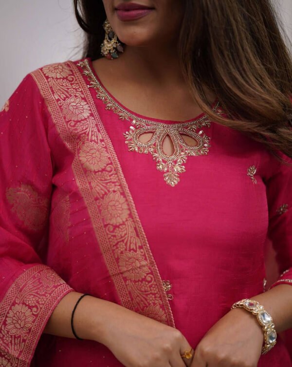 Women’s Viscose Silk Embroidered Kurta Pant Set with Dupatta