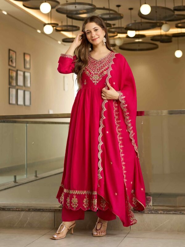 Women’s Viscose Embroidered Kurta Pant Set with Dupatta