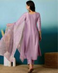 Women’s Lavender Embroidered Viscose Silk Kurta Pant Set with Dupatta