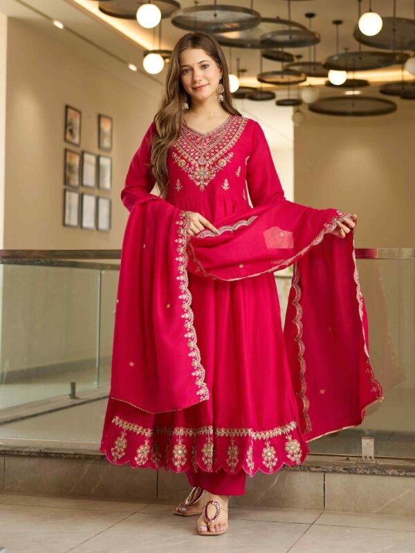 Women’s Viscose Embroidered Kurta Pant Set with Dupatta