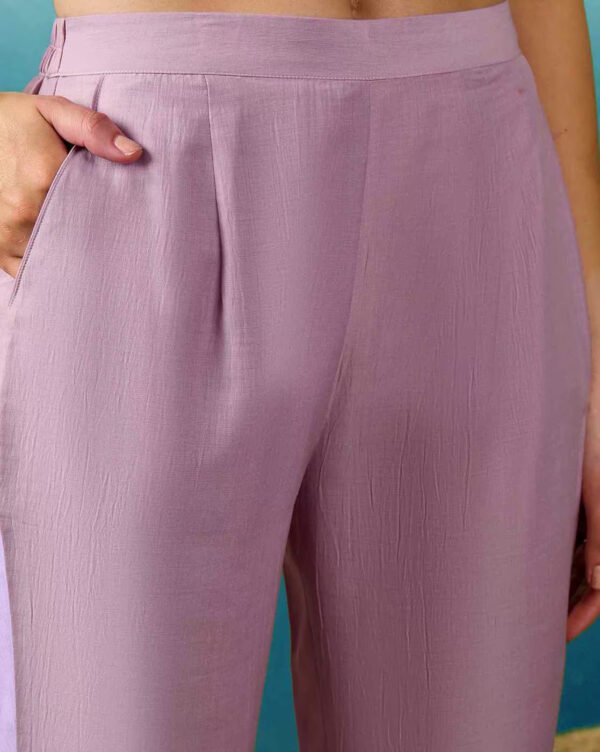 Women’s Lavender Embroidered Viscose Silk Kurta Pant Set with Dupatta