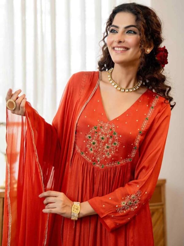 Viscose Silk Embroidered Kurta Pant Set with Dupatta – Premium Festive & Party Wear for Women