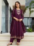Women’s Viscose Embroidered Kurta Pant Set with Dupatta