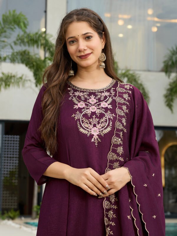 Women’s Viscose Embroidered Kurta Pant Set with Dupatta