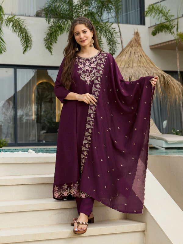 Women’s Viscose Embroidered Kurta Pant Set with Dupatta