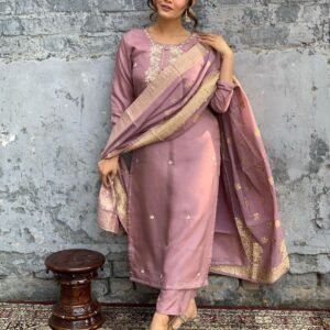 Women’s Viscose Silk Embroidered Kurta Pant Set with Dupatta