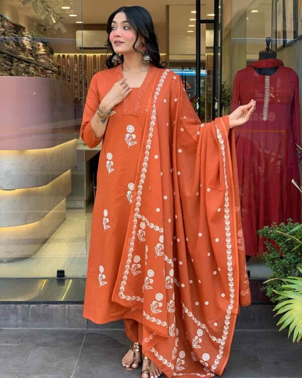 Pure Cotton Embroidered Kurta Set with Dupatta for Women – Soft & Comfortable Daily Wear