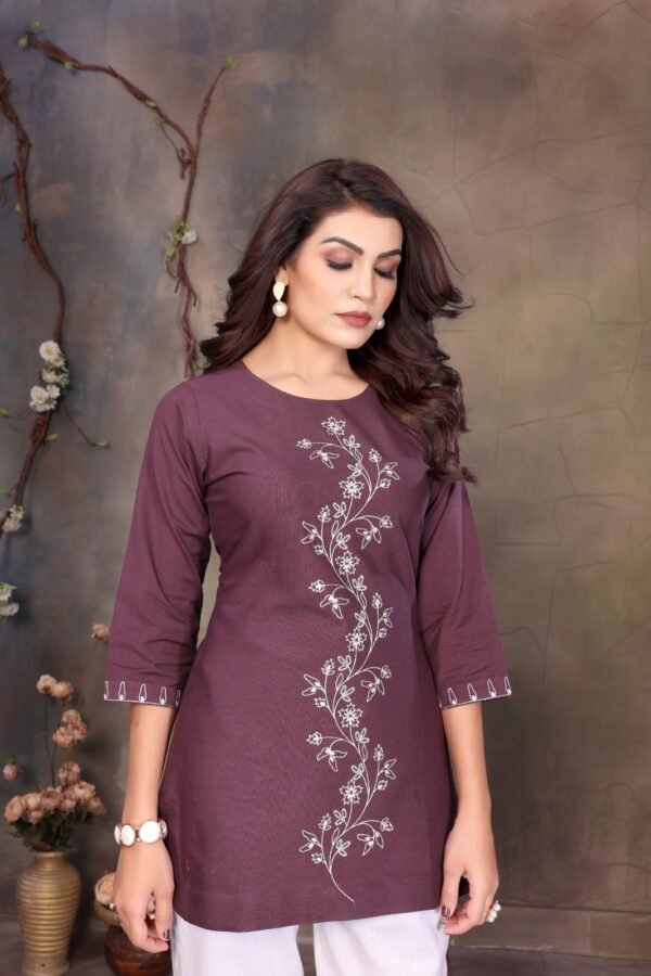 Pure Premium Linen Cotton Embroidered Top for Women – Casual & Office Wear