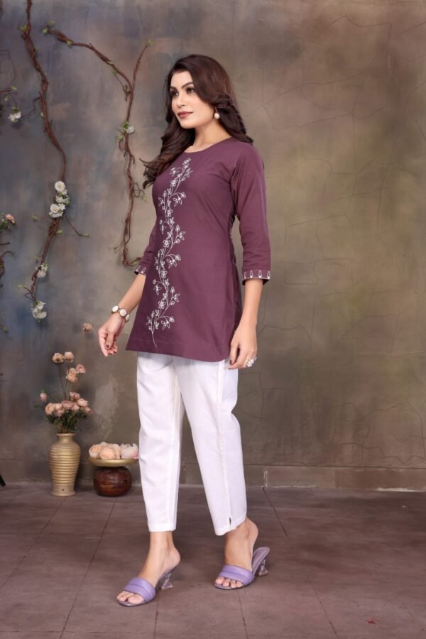Pure Premium Linen Cotton Embroidered Top for Women – Casual & Office Wear