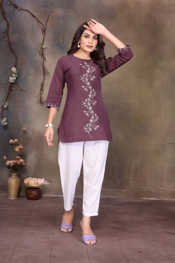 Pure Premium Linen Cotton Embroidered Top for Women – Casual & Office Wear