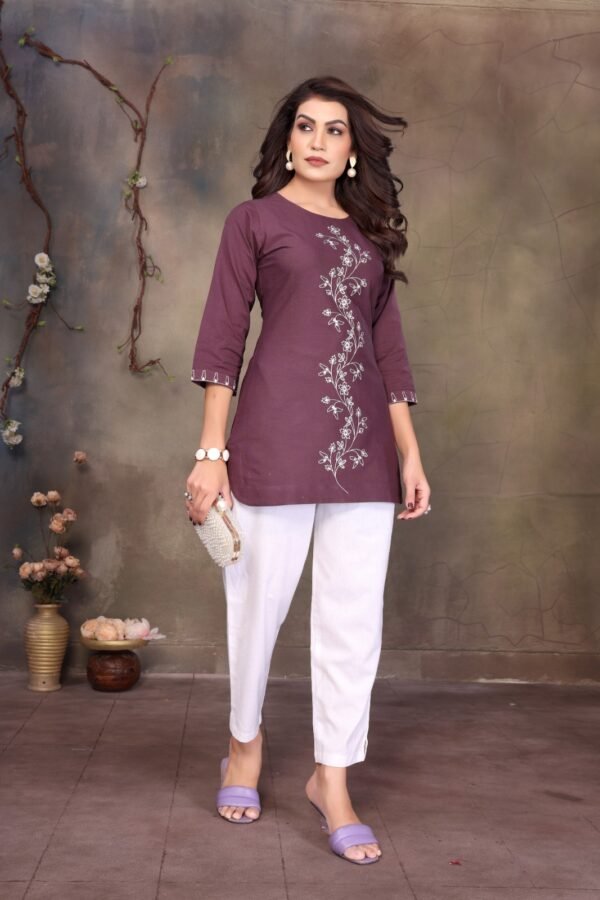 Pure Premium Linen Cotton Embroidered Top for Women – Casual & Office Wear