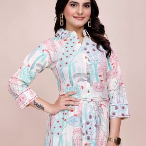 Pure Cotton Printed Shirt-Style Dress for Women – Comfortable & Stylish Casual Wear
