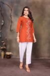 Pure Premium Linen Cotton Embroidered Top for Women – Casual & Office Wear