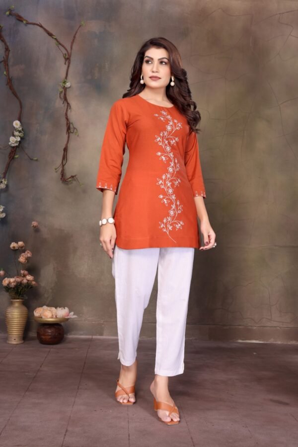Pure Premium Linen Cotton Embroidered Top for Women – Casual & Office Wear