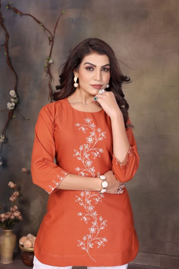 Pure Premium Linen Cotton Embroidered Top for Women – Casual & Office Wear