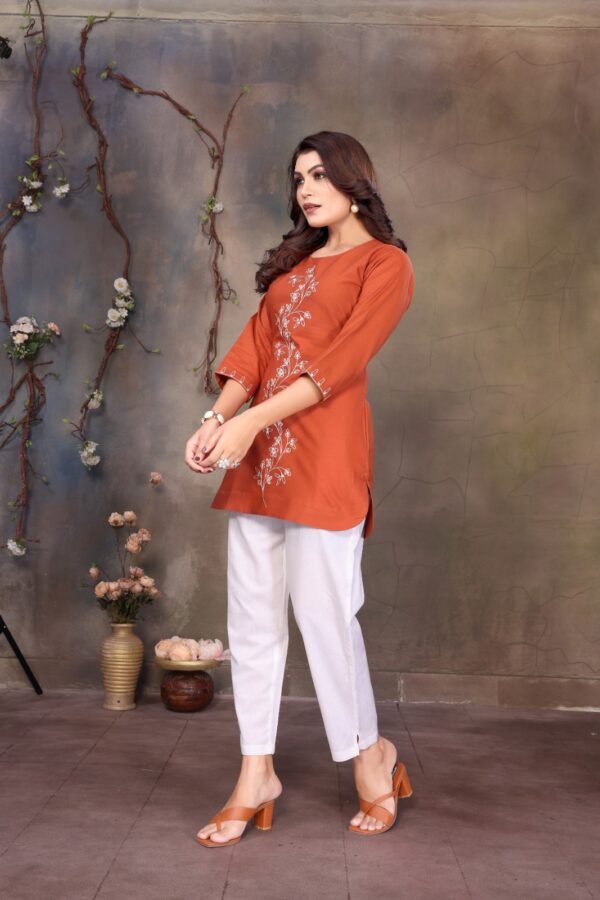 Pure Premium Linen Cotton Embroidered Top for Women – Casual & Office Wear