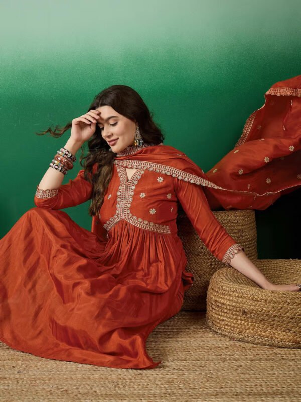 Viscose Silk Embroidered Anarkali Kurta Pant Set with Dupatta – Premium Festive Wear for Women