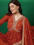 Viscose Silk Embroidered Anarkali Kurta Pant Set with Dupatta – Premium Festive Wear for Women